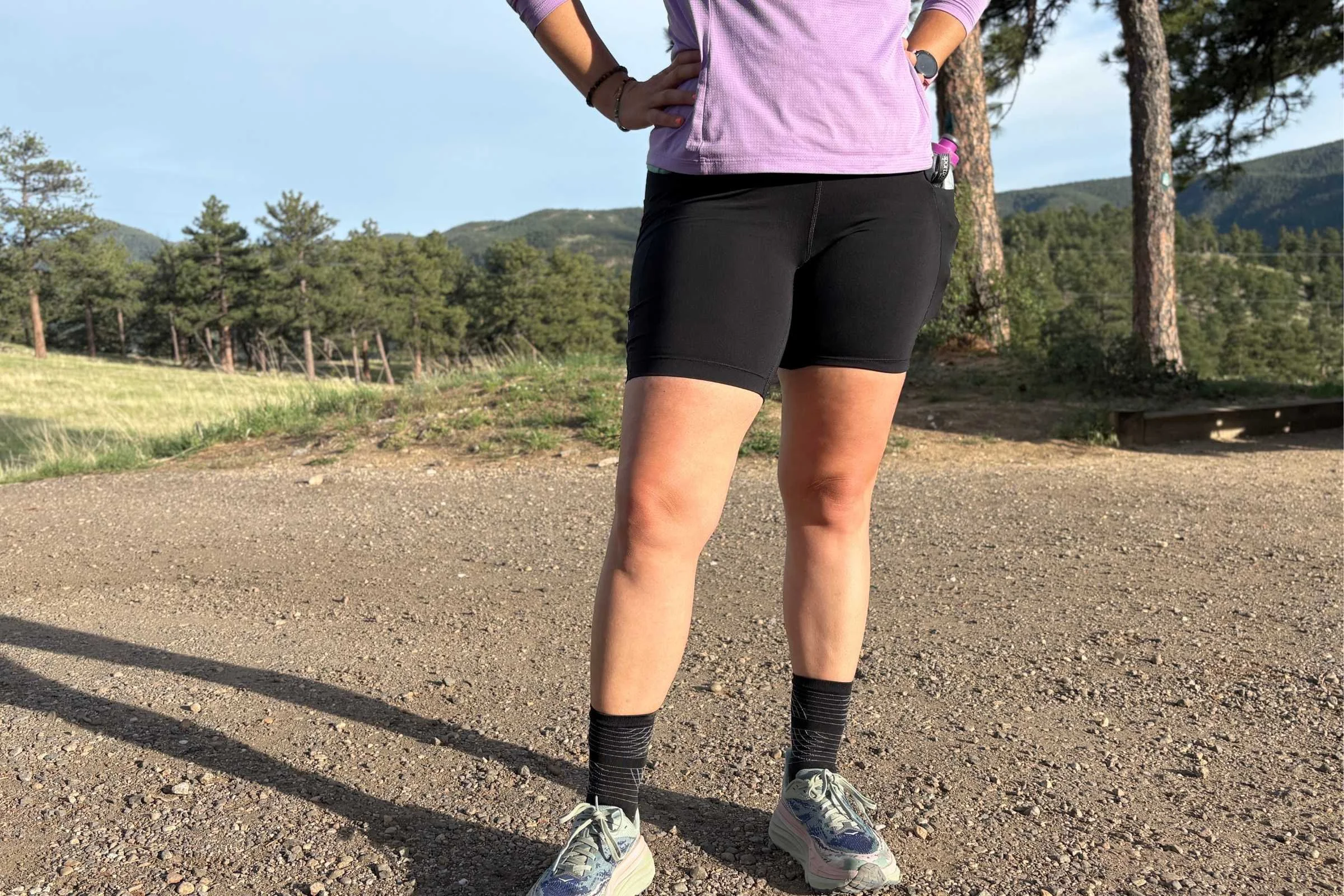 The Acr’teryx High-Rise Essent Utility shorts are the most compressive running shorts for women that we tested.
