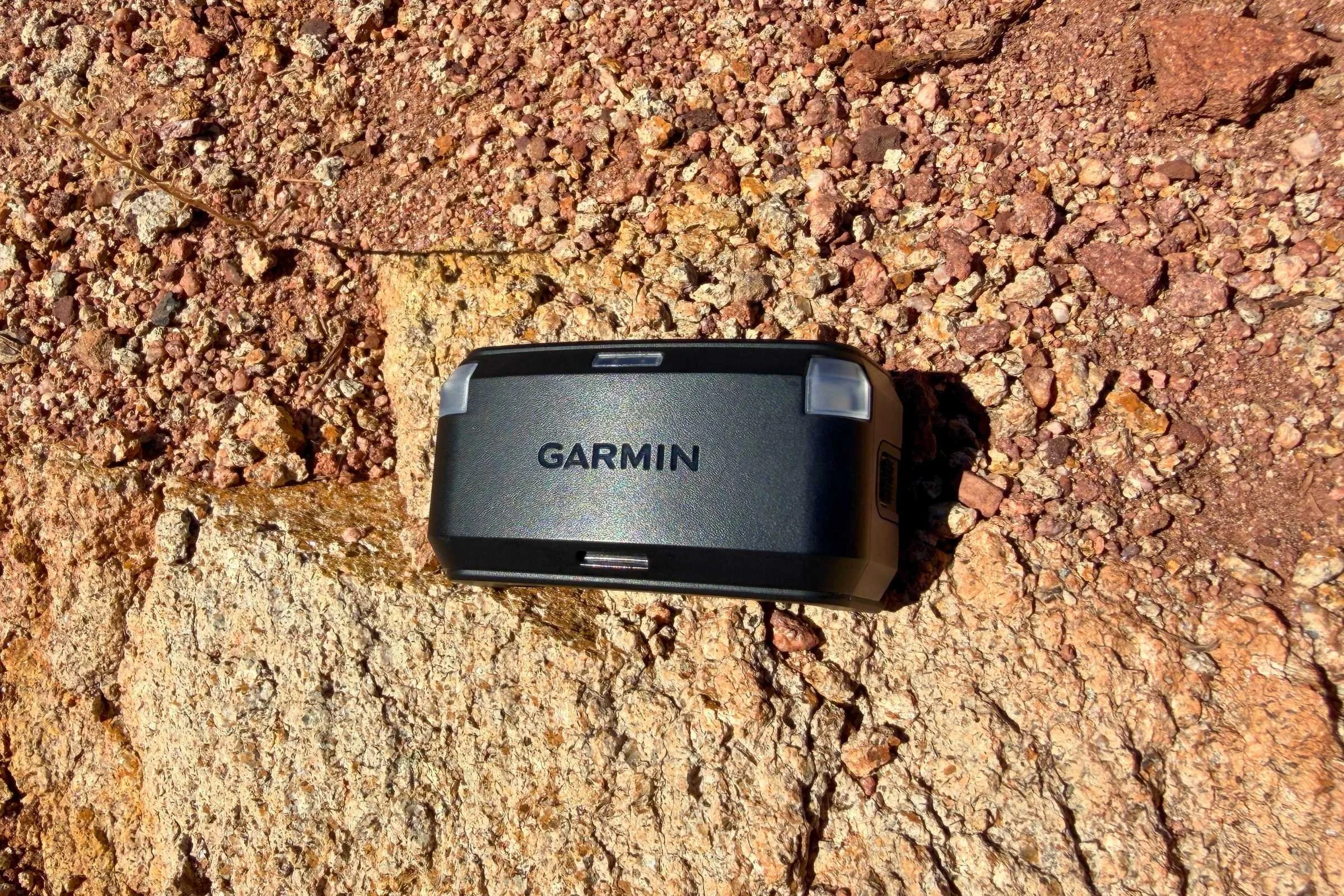 Garmin Alpha LTE device without a collar on a rock background