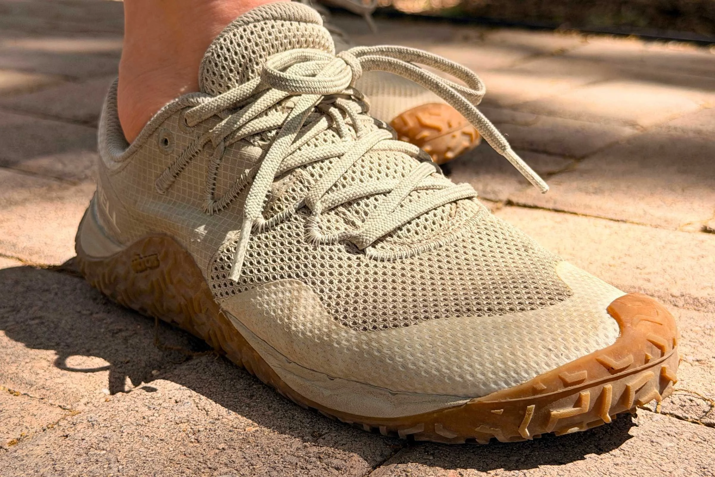 Walking over stone pavers in the Merrell Trail Glove 7. Photo courtesy Maggie Nichols