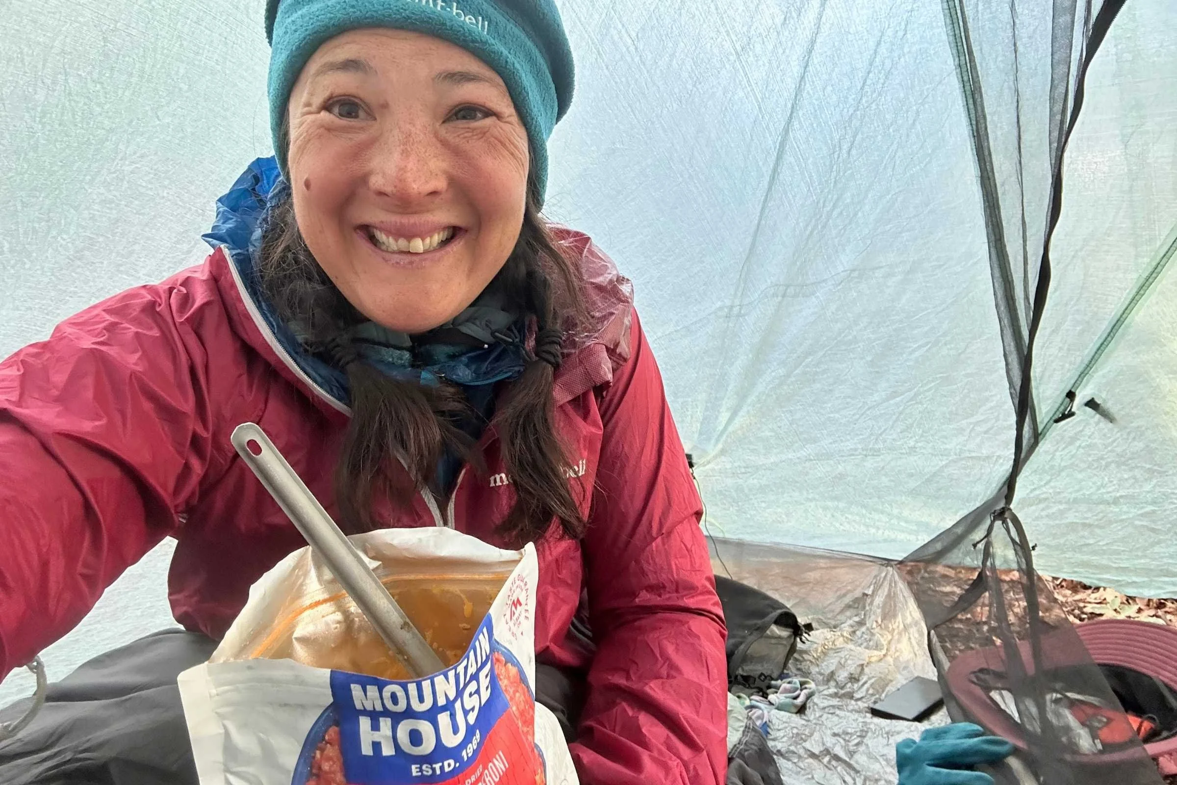 Author eating inside the Zpacks Plex Solo