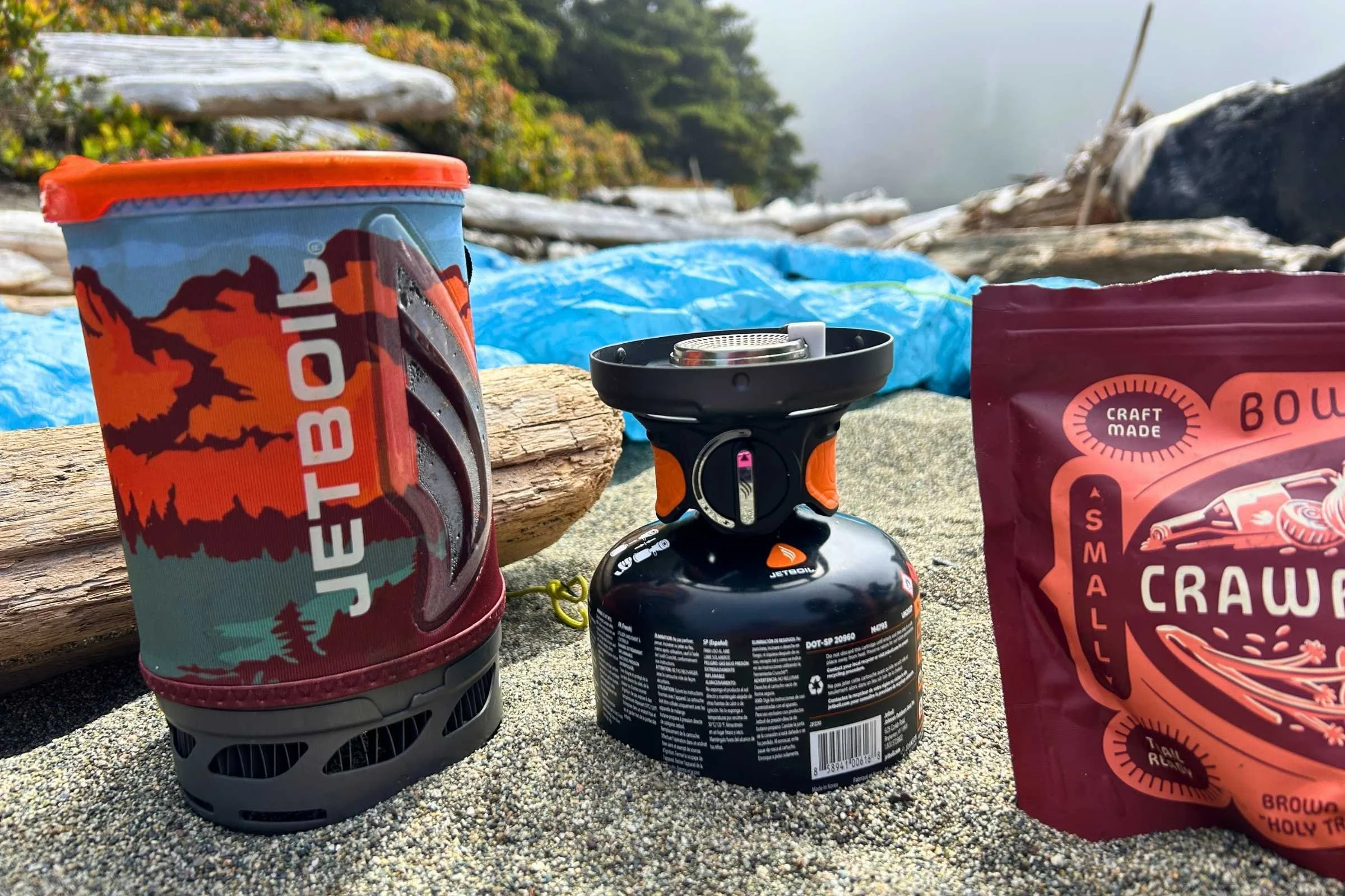 Eating Crawfish Étouffée on the beach on a thru-hike of the West Coast Trail