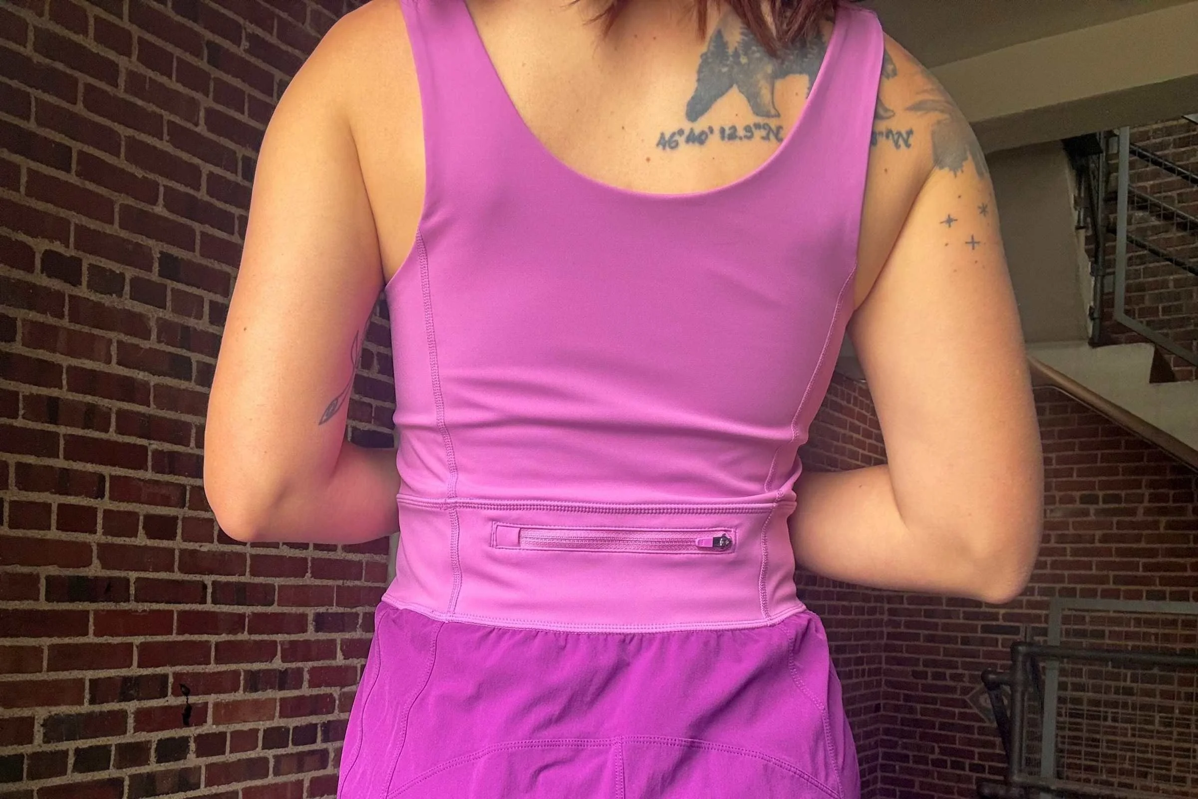 Back view of the fitted top portion of the Title Nine Limitless Midi Dress.