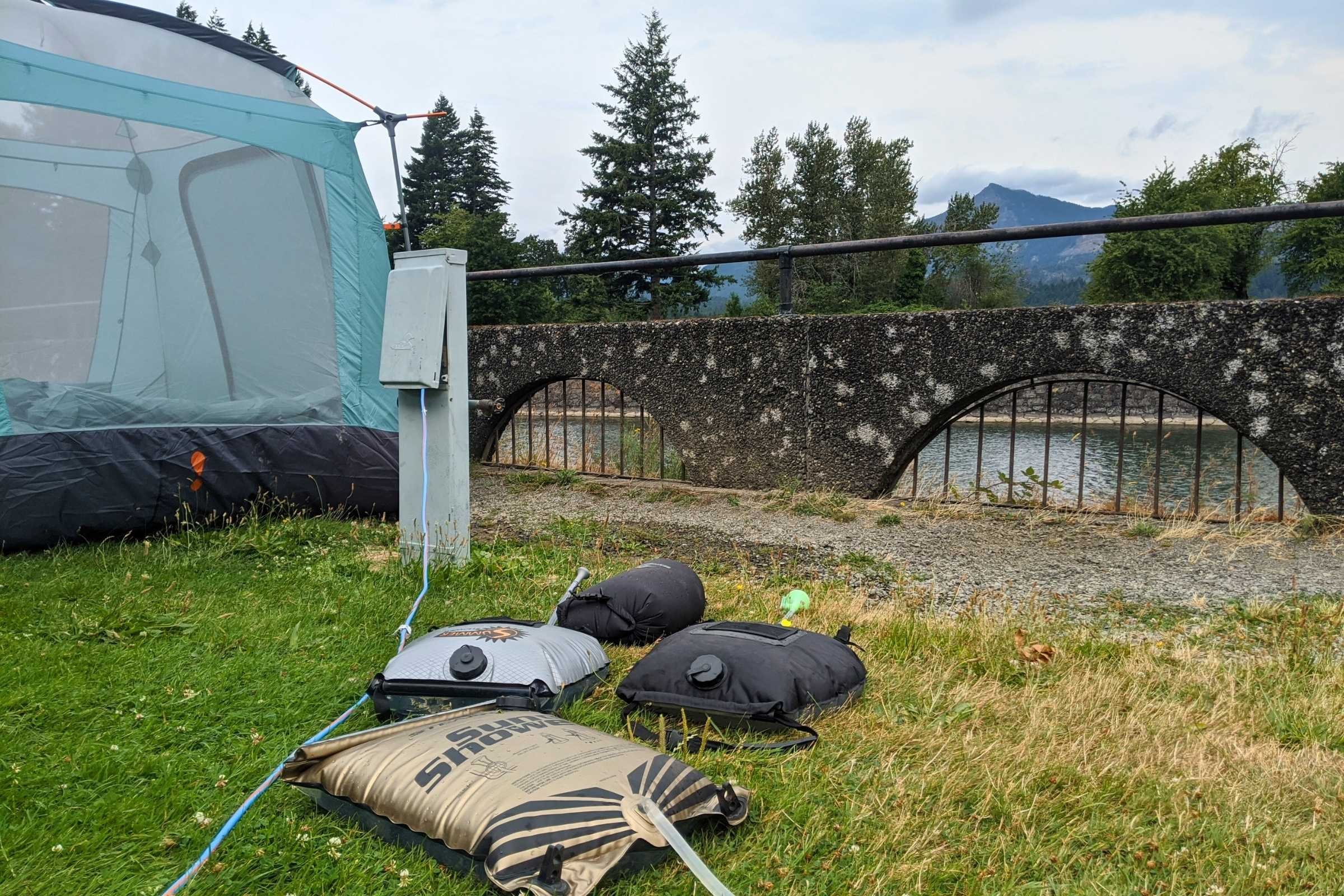 Testing solar bags at a campground on the Columbia River in Oregon.