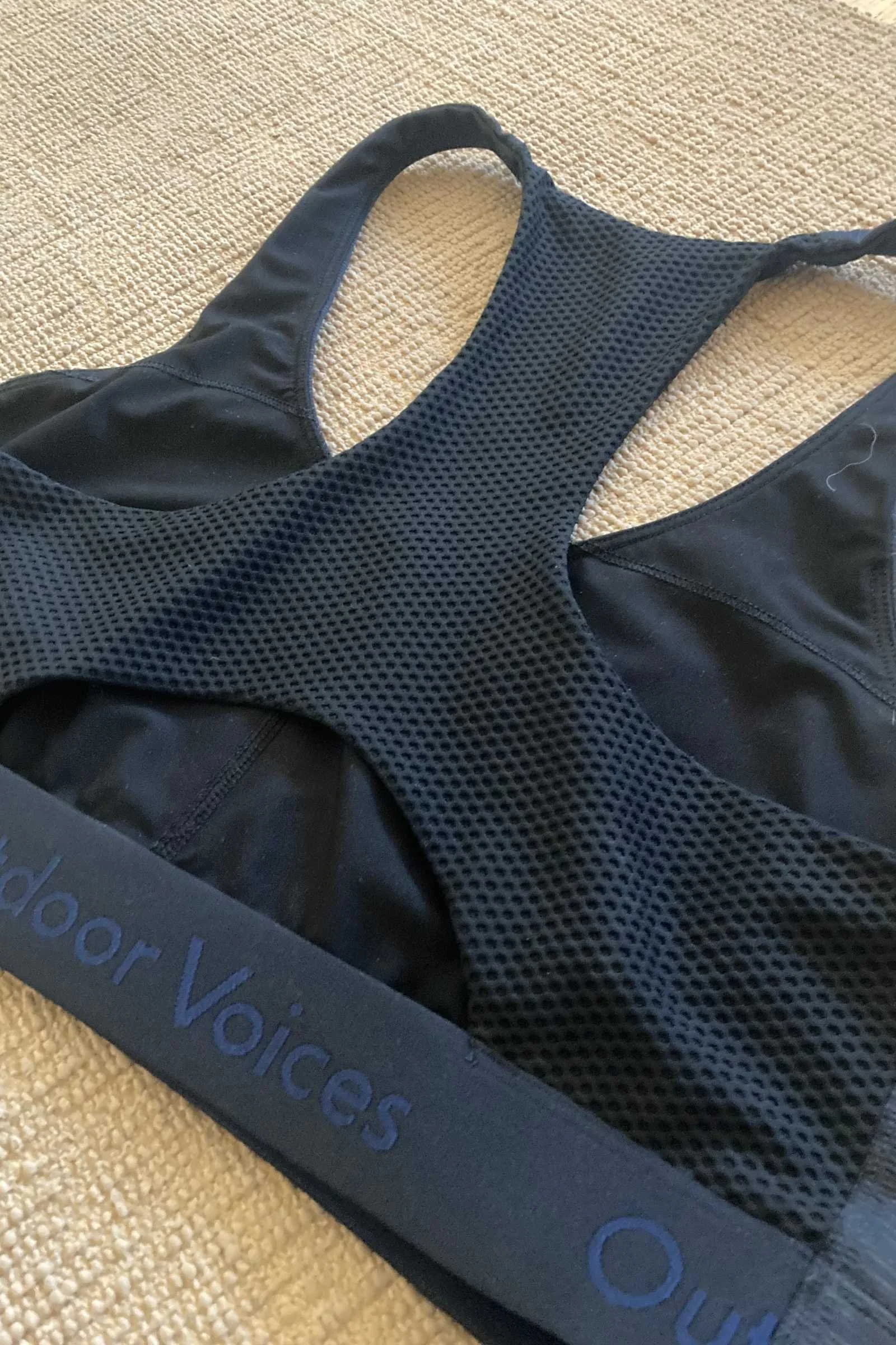 We liked the mesh panel and half moon shape on the back of the Outdoor Voices Doing Things Bra. This design contributed to its breathability, but requires extra care to prevent snagging.