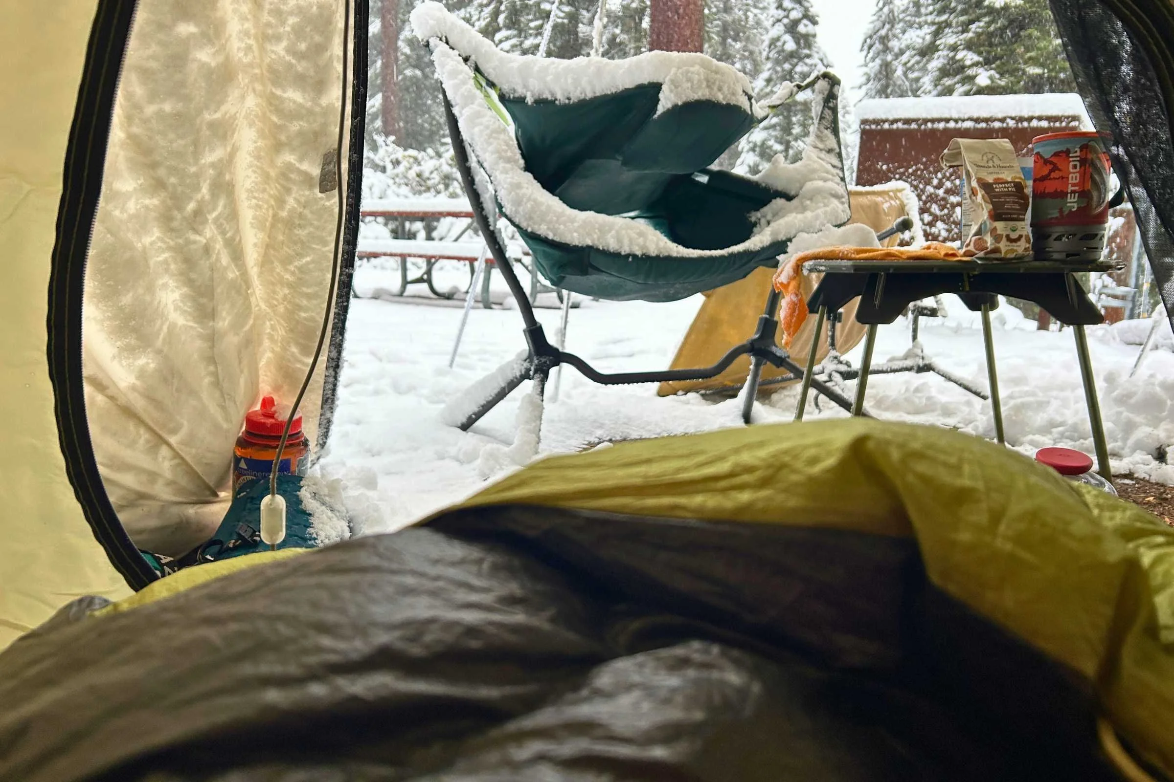 Testing the NEMO Pulse quilt on a camping trip in the snow in Sequoia National Park.