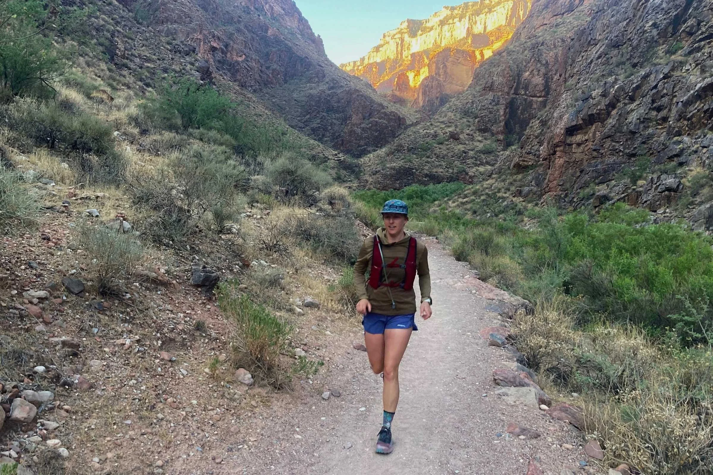 The Patagonia Strider Pro is a great length for running in all sorts of climates. Here, we tested on a run in the Grand Canyon. Photo courtesy Stasia Stockwell.