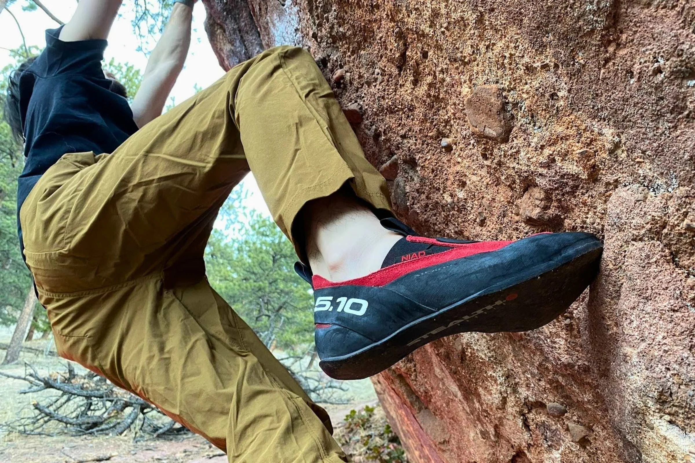 Climber wearing Adidas Five Ten Niad Moccassyms