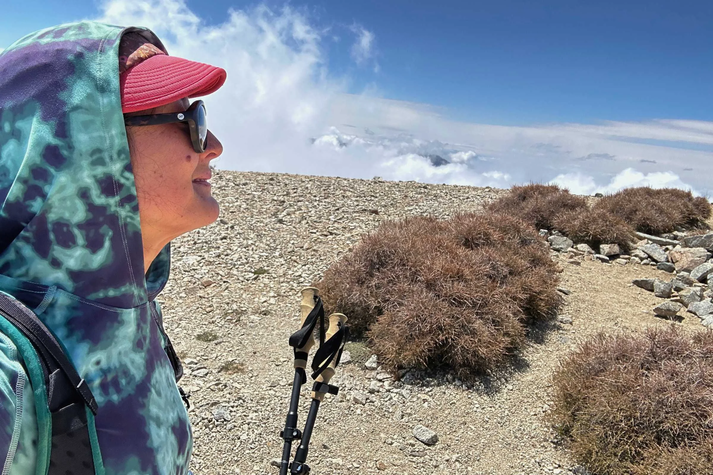 Testing the FT3 trekking poles at the summit of a loose and unmaintained peak in Southern California.