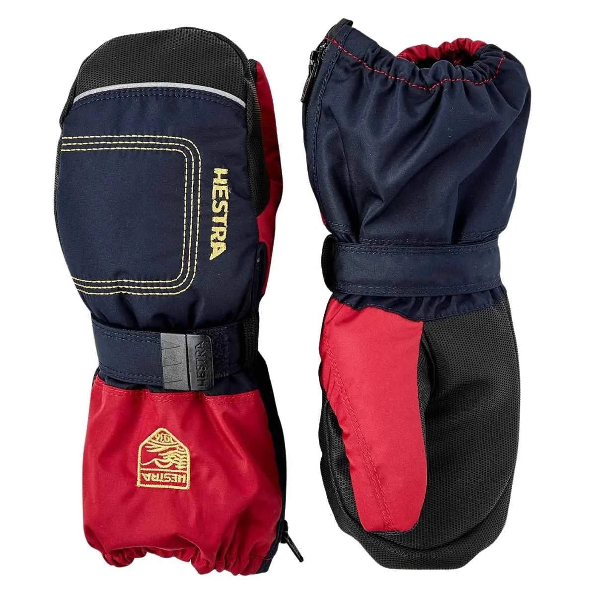 Hestra Baby Zip Long Mitt in red and blue
