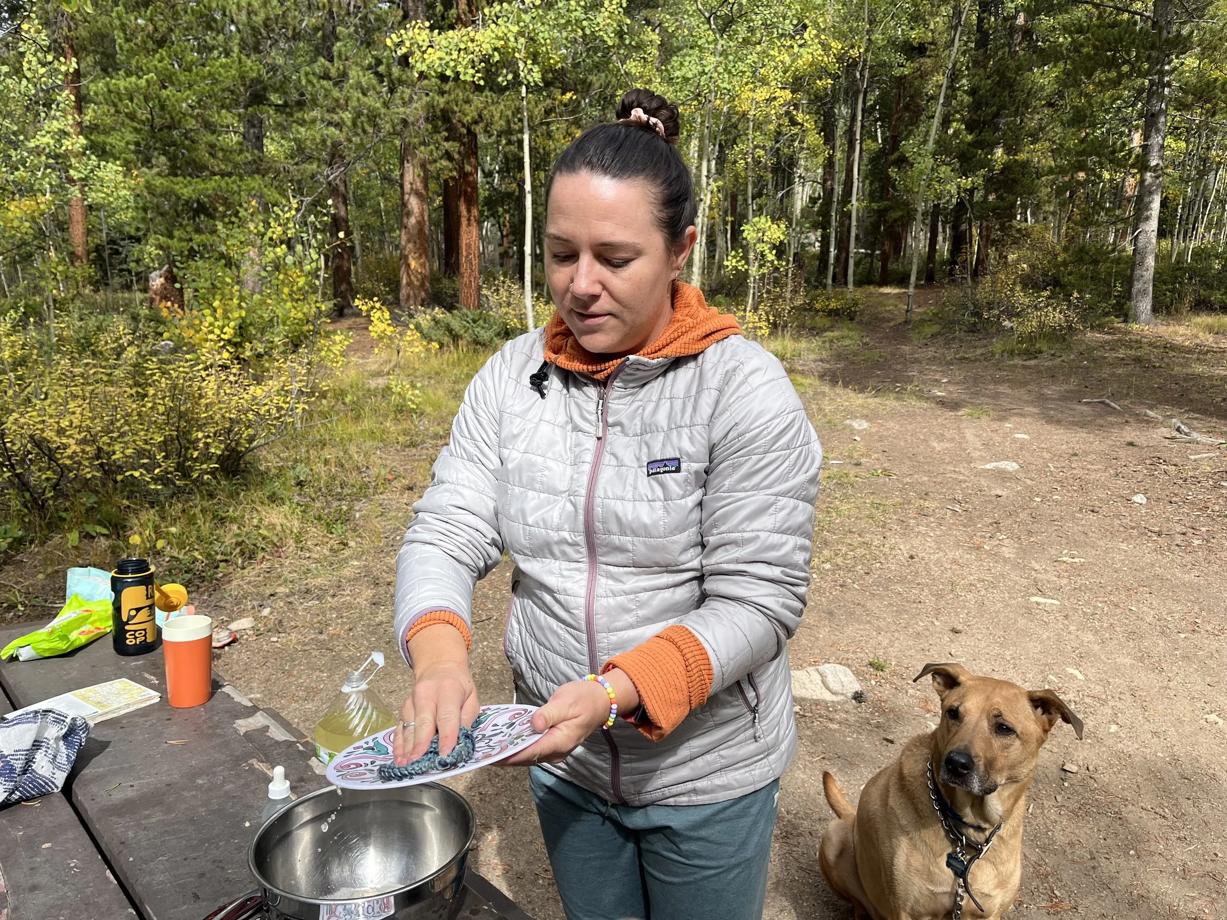 washing dishes at camp