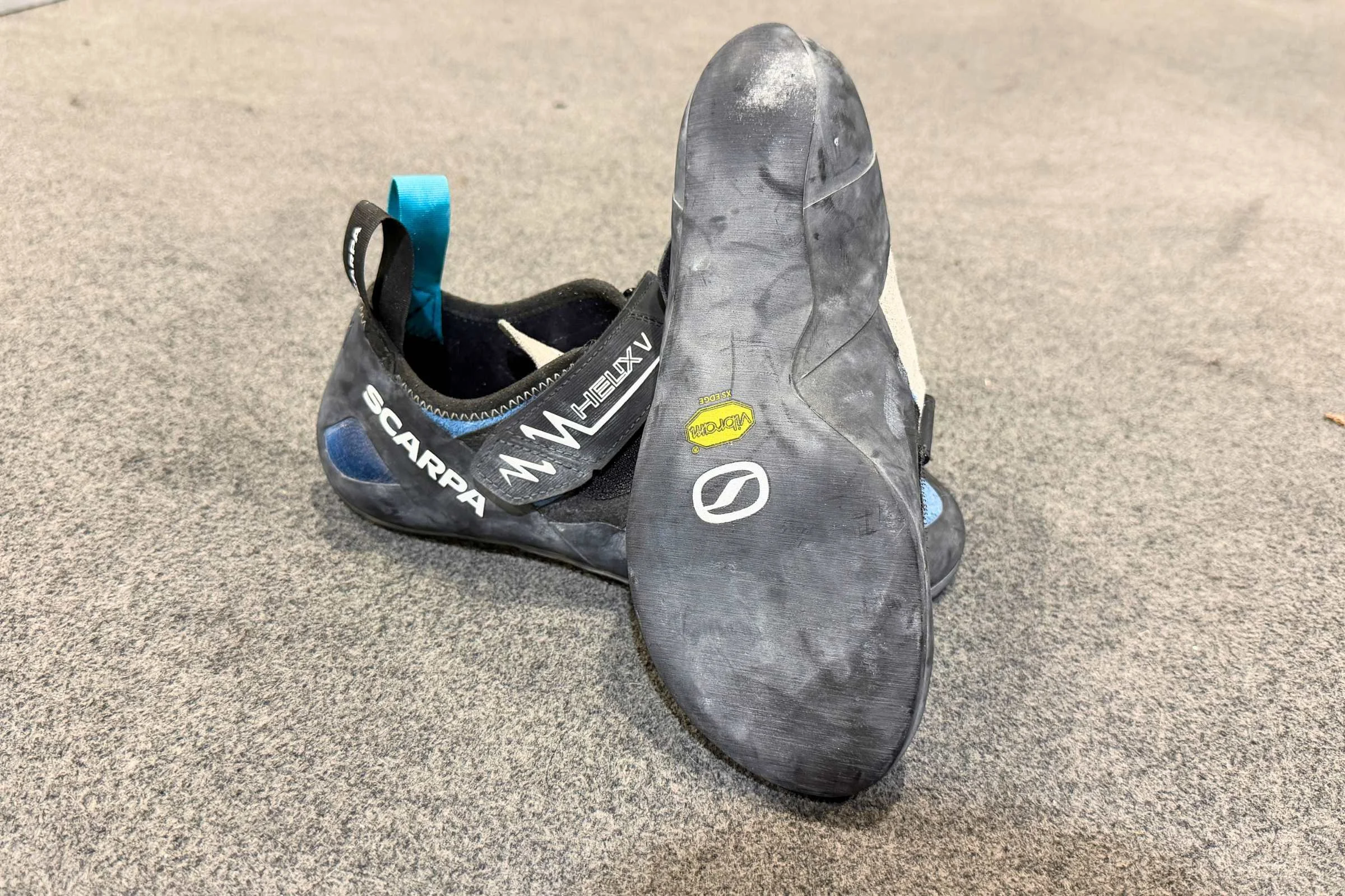 Scarpa Helix V on a gym floor