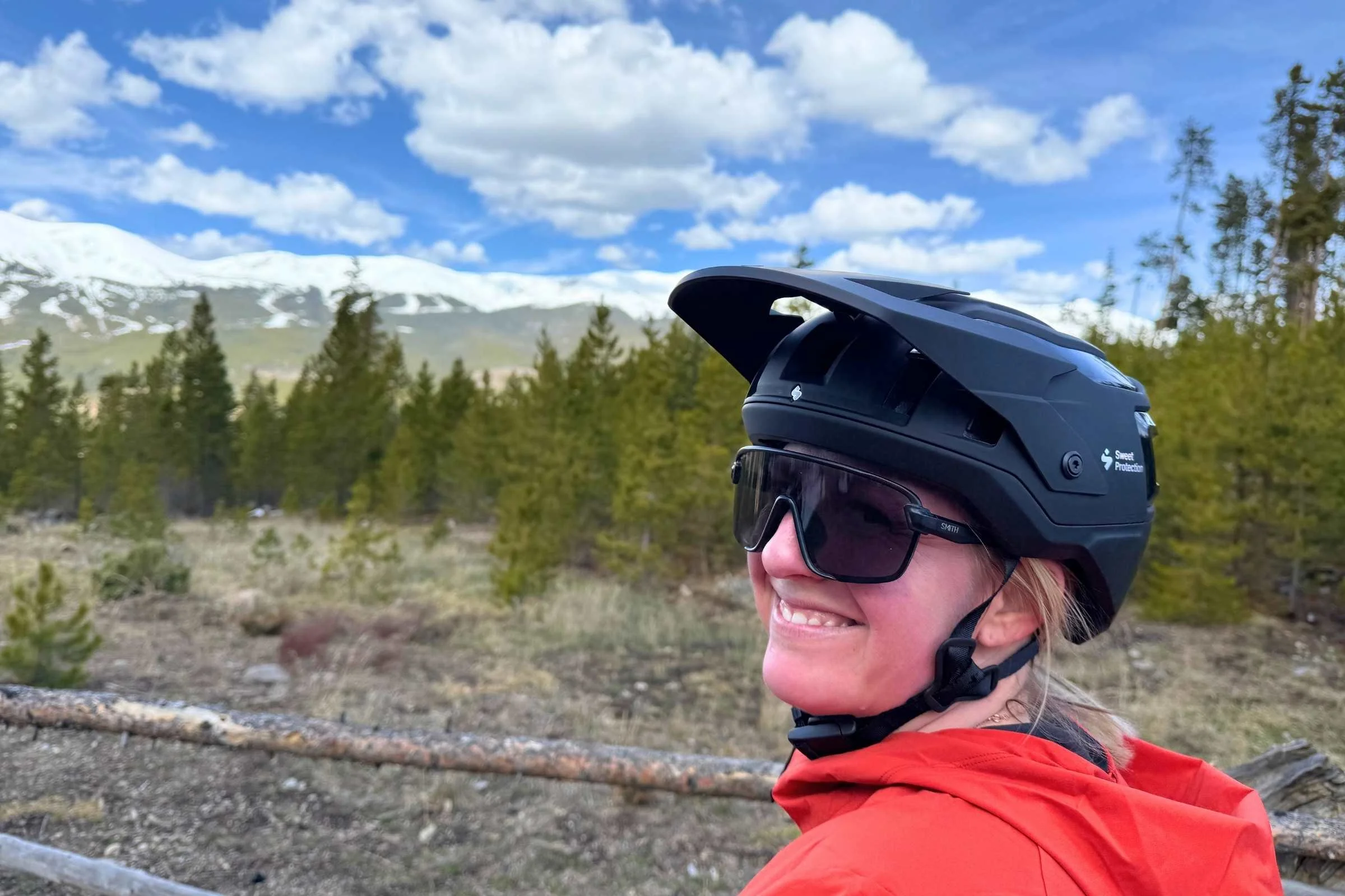 The author testing the Sweet Protection Bushwhacker Mips 2Vi on unusually dry early spring trails in Breckenridge, CO. Photo by Jon Stockwell.