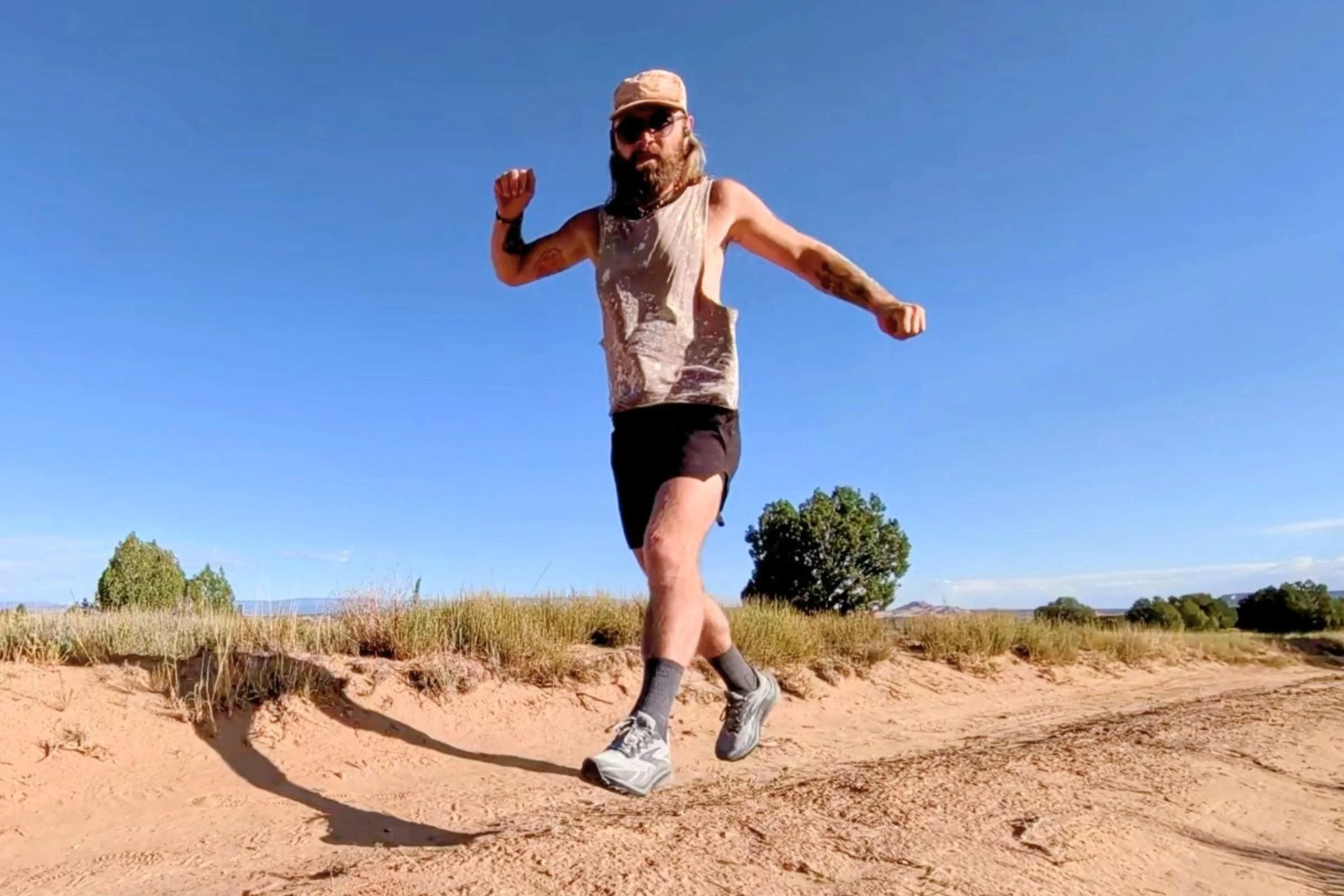 Author Sam Schild wearing Brooks Ghost trail running shoes.