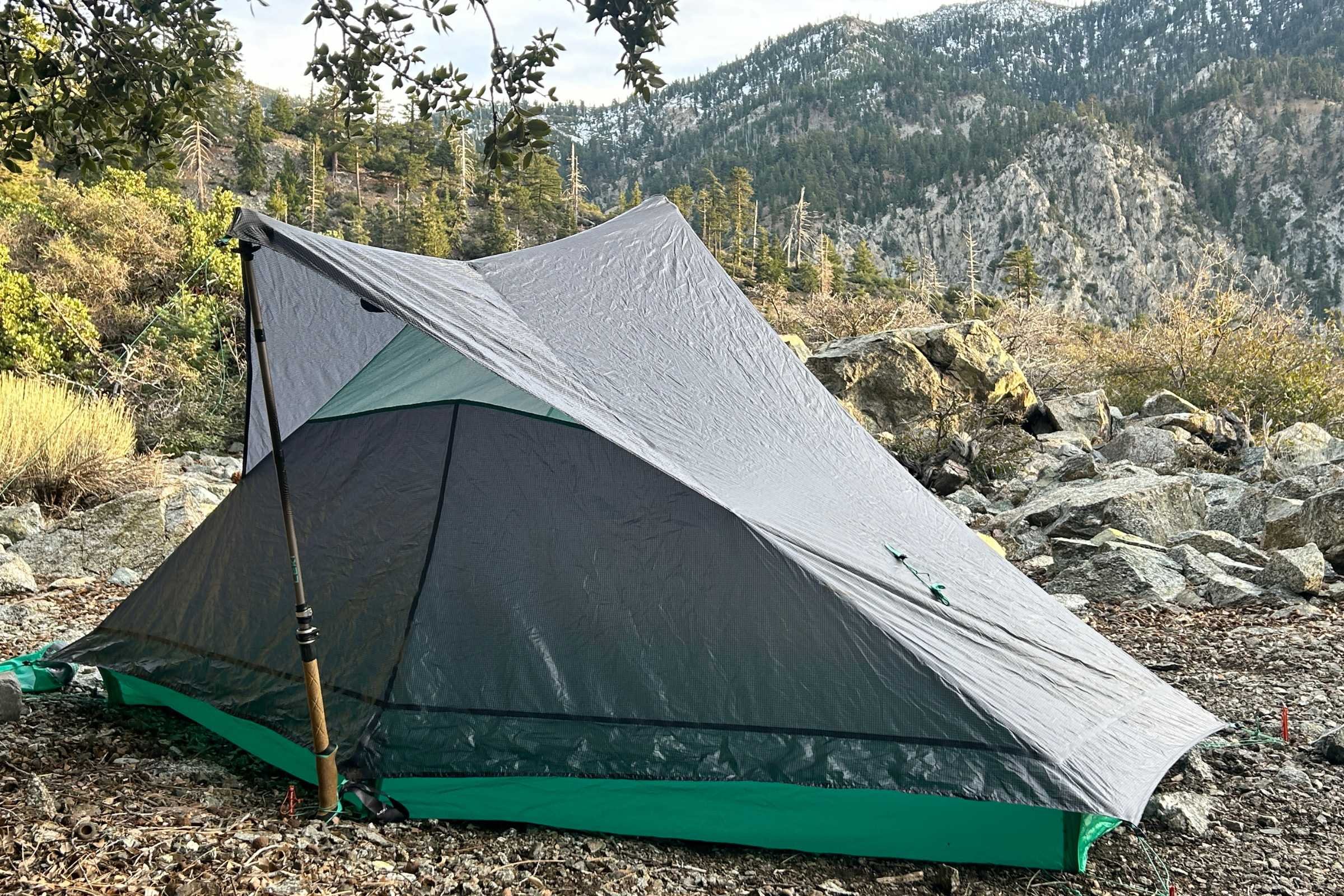 Big Agnes String Ridge VST ultralight tent pitched with trekking pole