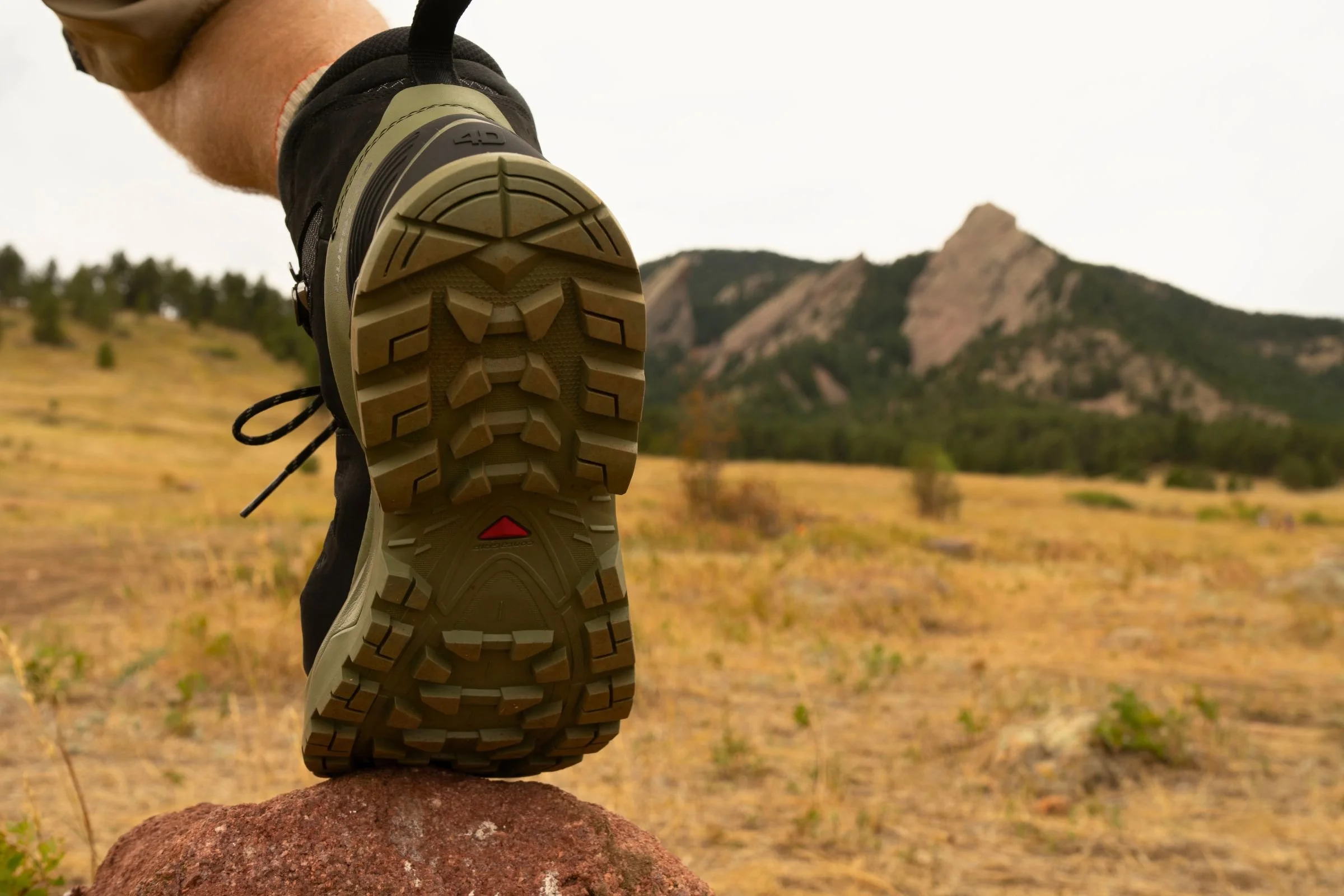 The tread on the Salomon Quest 5 GTX hiking boots.