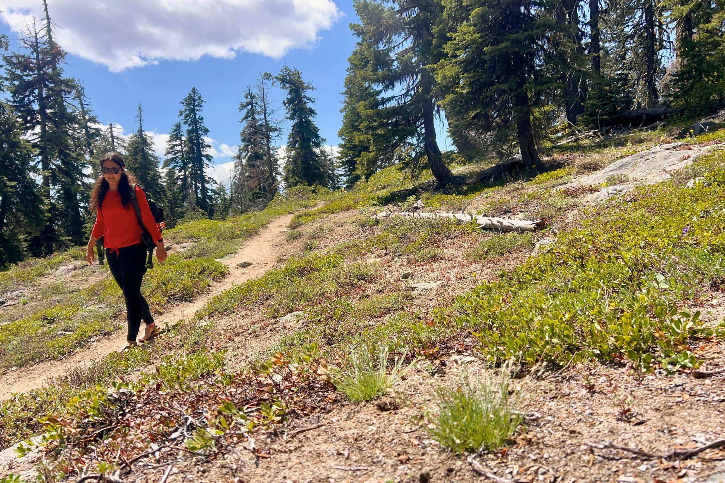 Working up a sweat in the Title Nine Upland Long Sleeve sun shirt.