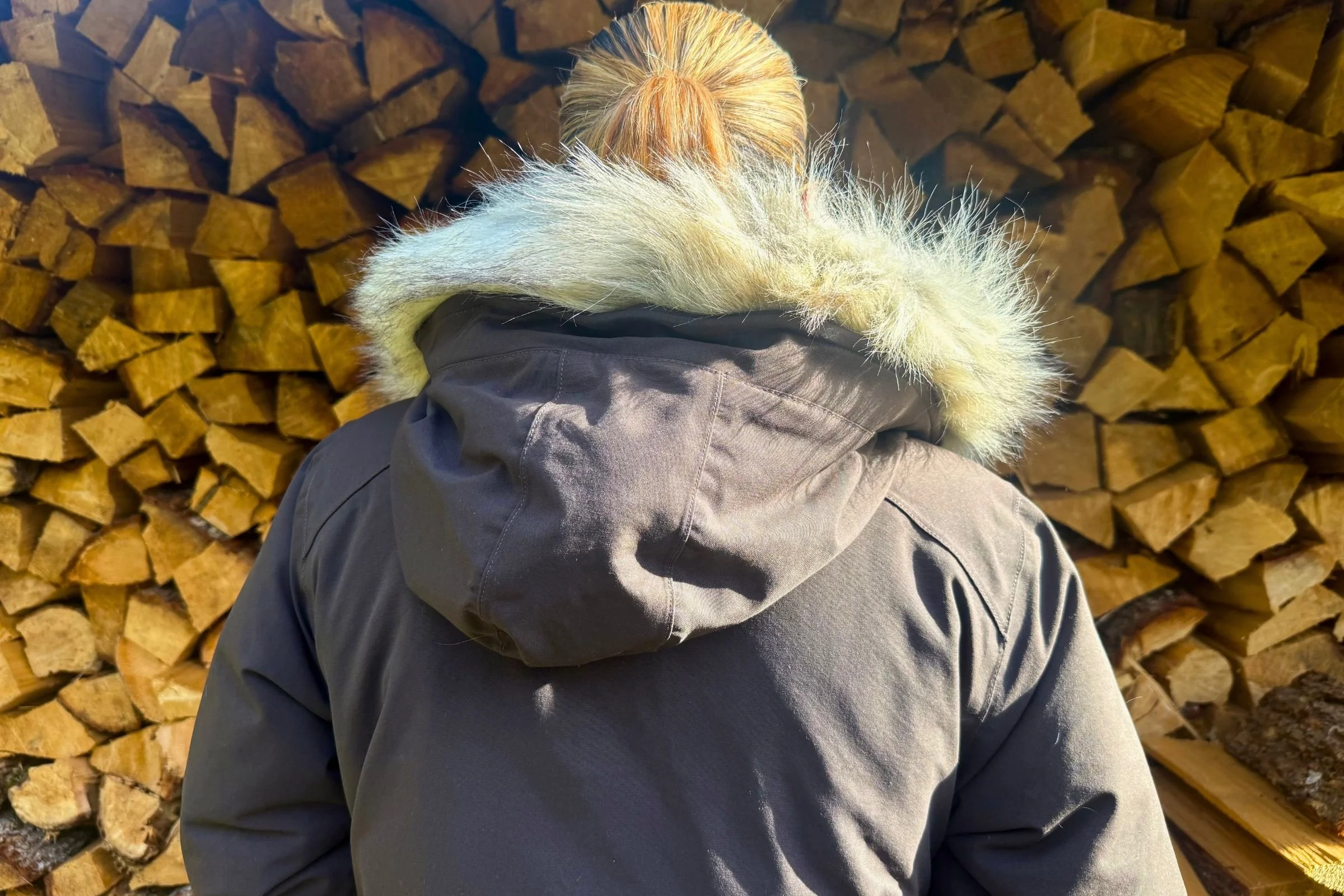 A back view of the big protective hood.