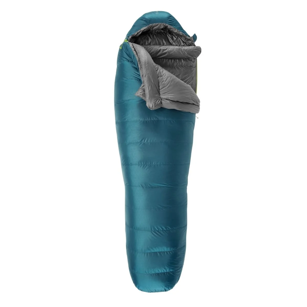 The Exped Terra Sleeping Bag in teal blue with grey lining.