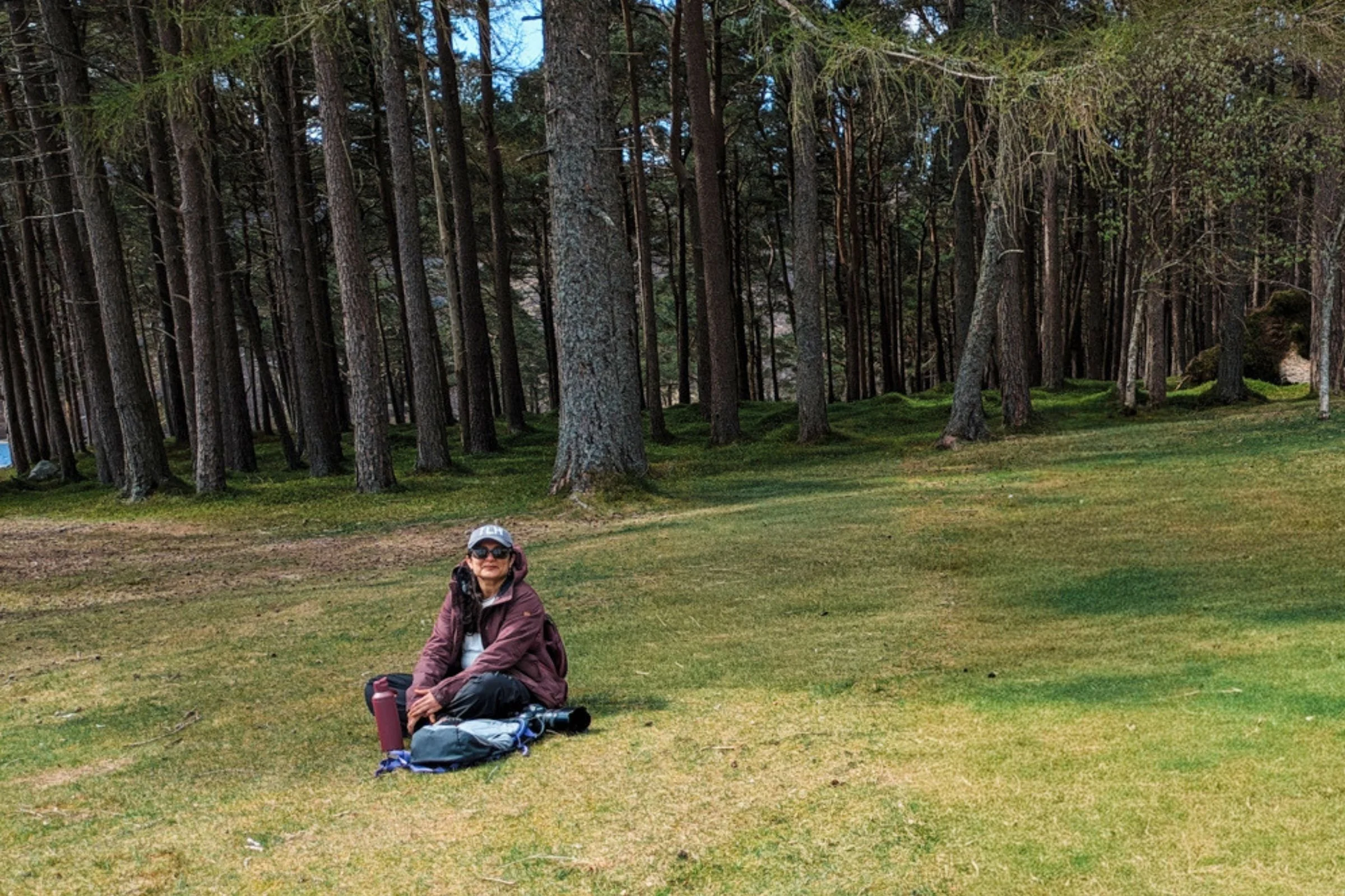 Ocean Bottle Peak Go in an outdoor forest setting beside a person seated on grass.