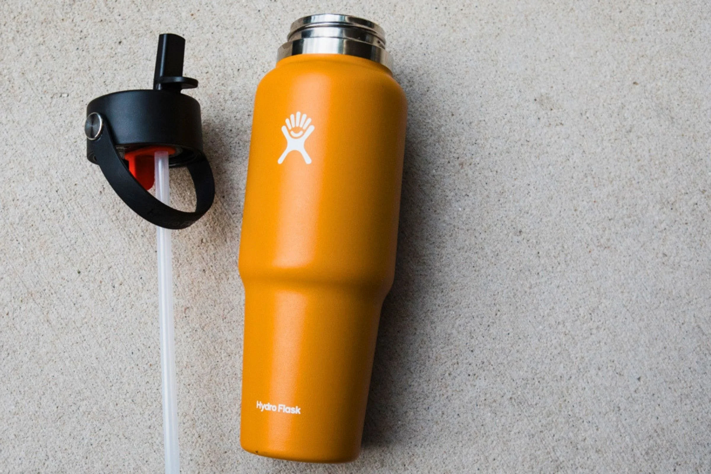 Close-up of the mouth opening and straw attachment on a Hydro Flask 32 oz Travel Bottle.