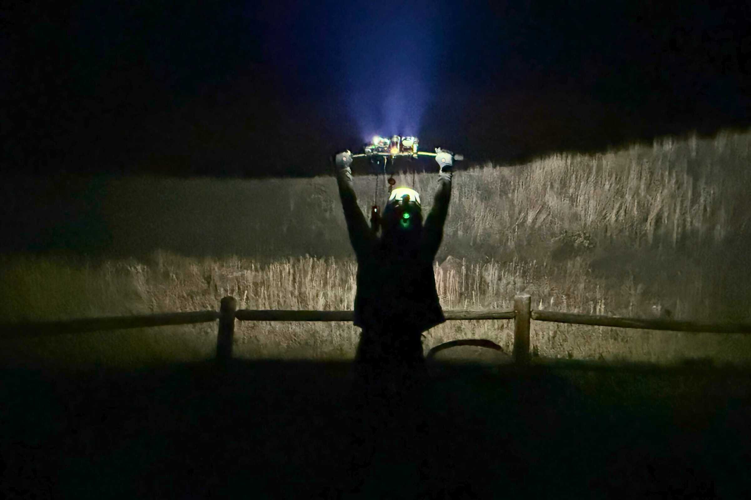 Summoning trail angels at night with mountain bike lights. Courtesy Chris Meehan/Sam Schild
