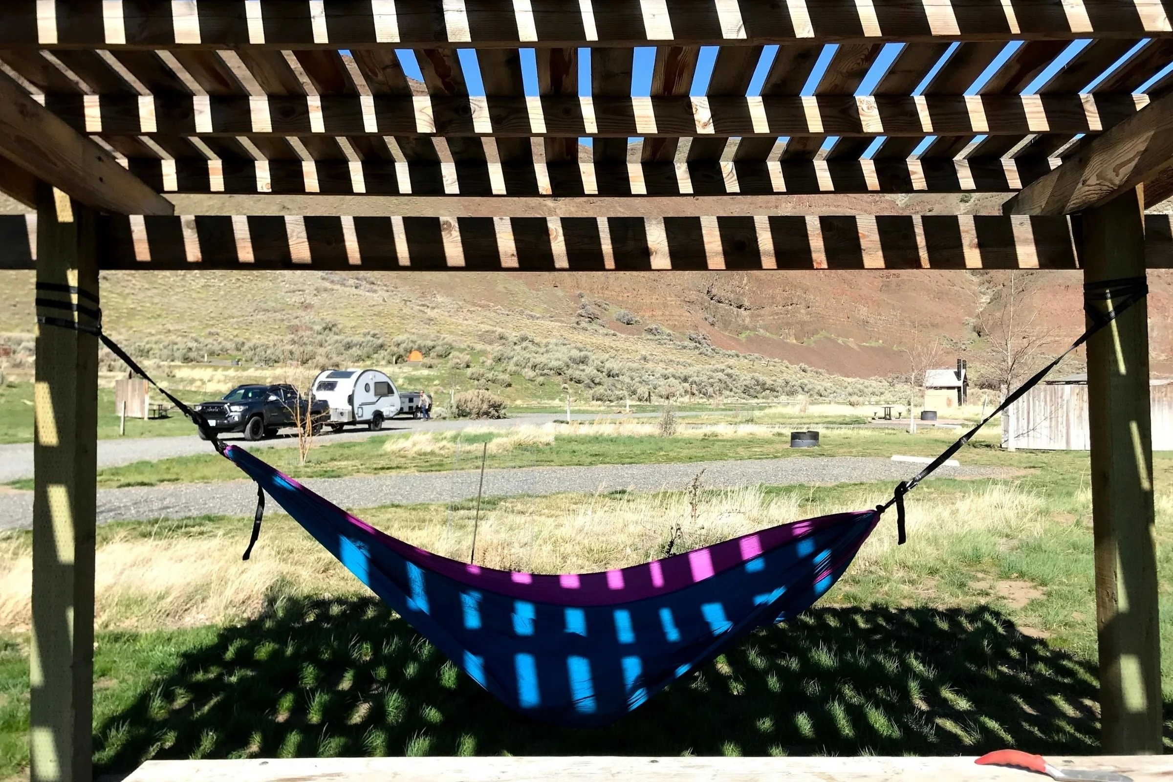 When hanging your hammock, make sure it is just high enough off the ground that even with your weight in it, it does not touch the ground.