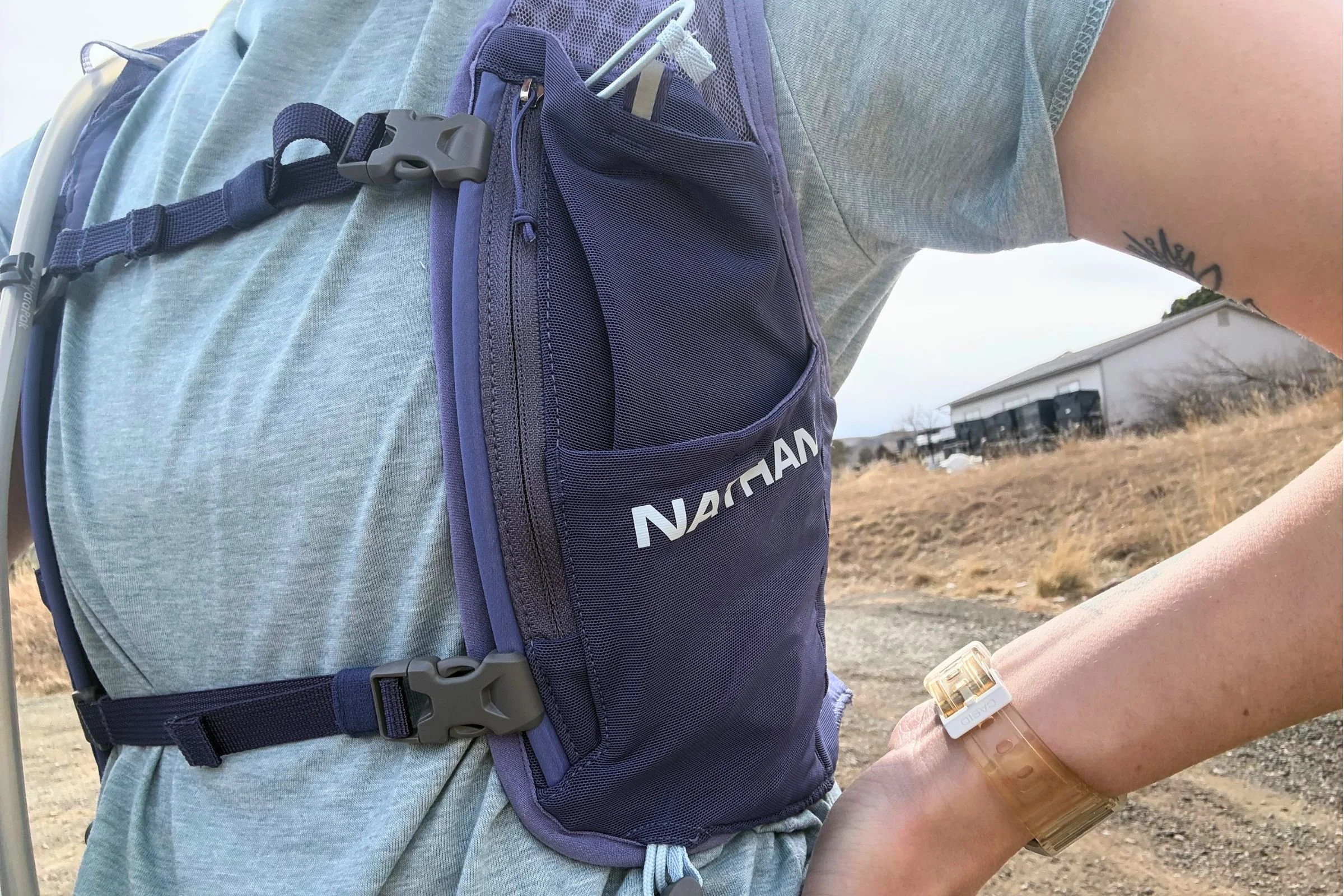 The front pockets can fit two 20-ounce flasks, fuel, and other small items.