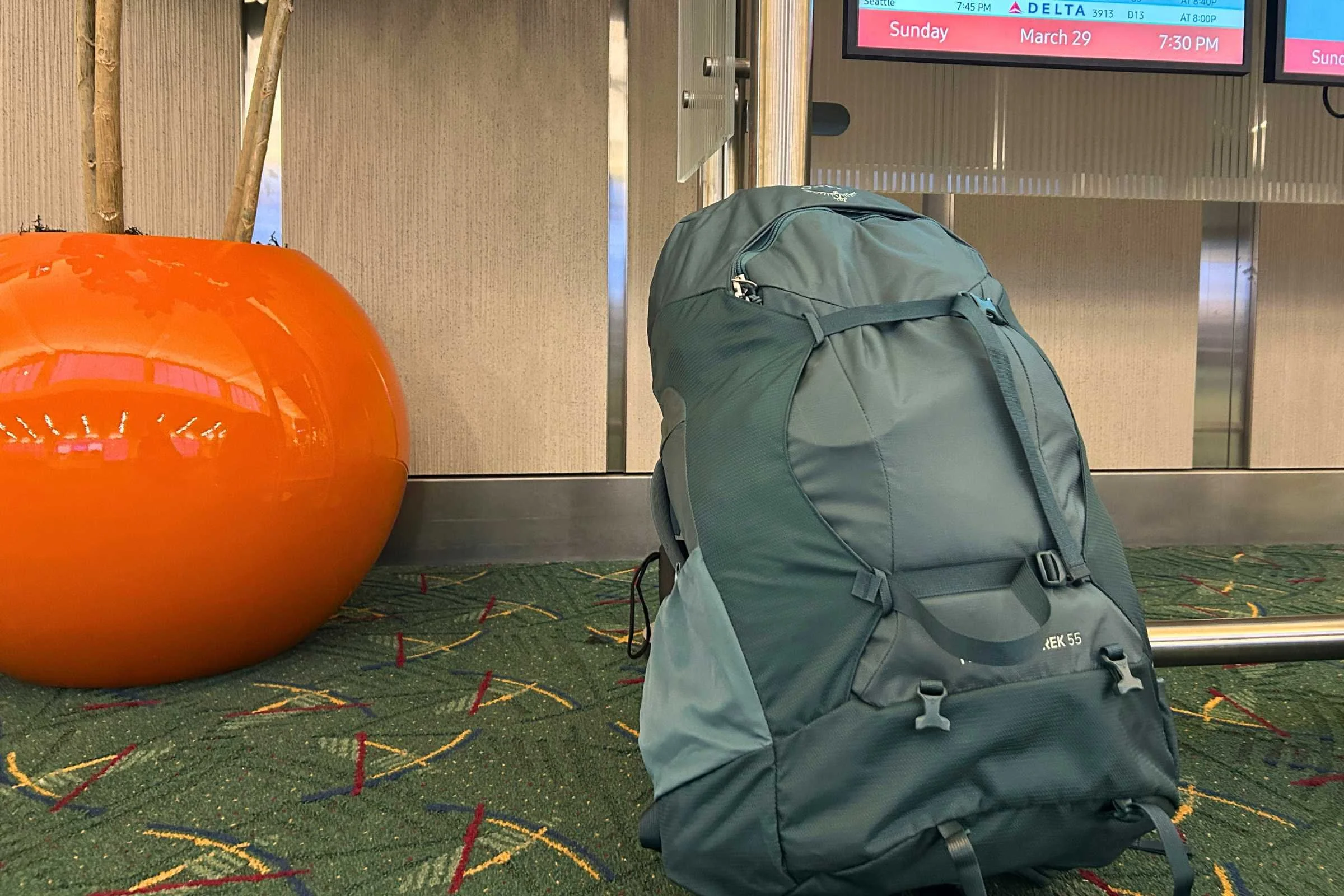 Osprey Fairview Trek 55 Travel Pack at airport
