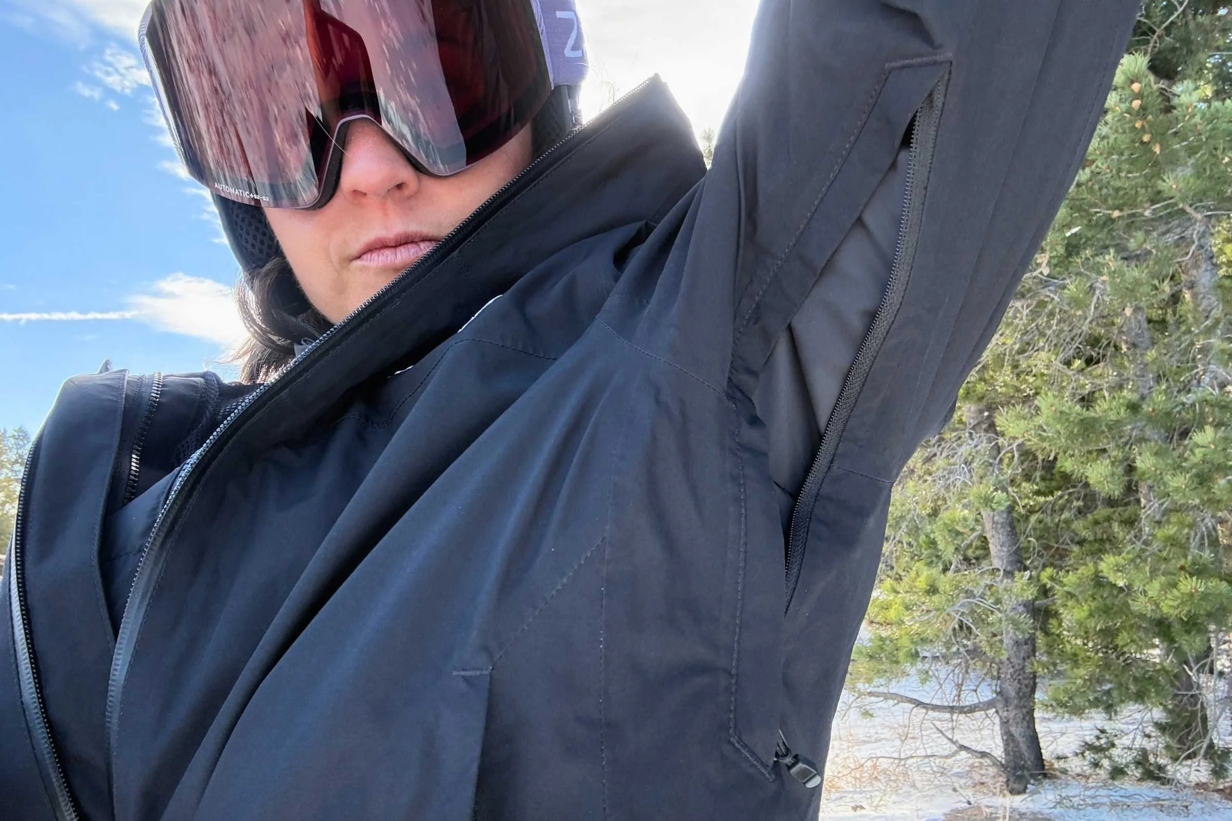 The North Face Thermoball Triclimate snowboard jacket pit vents for ventilation