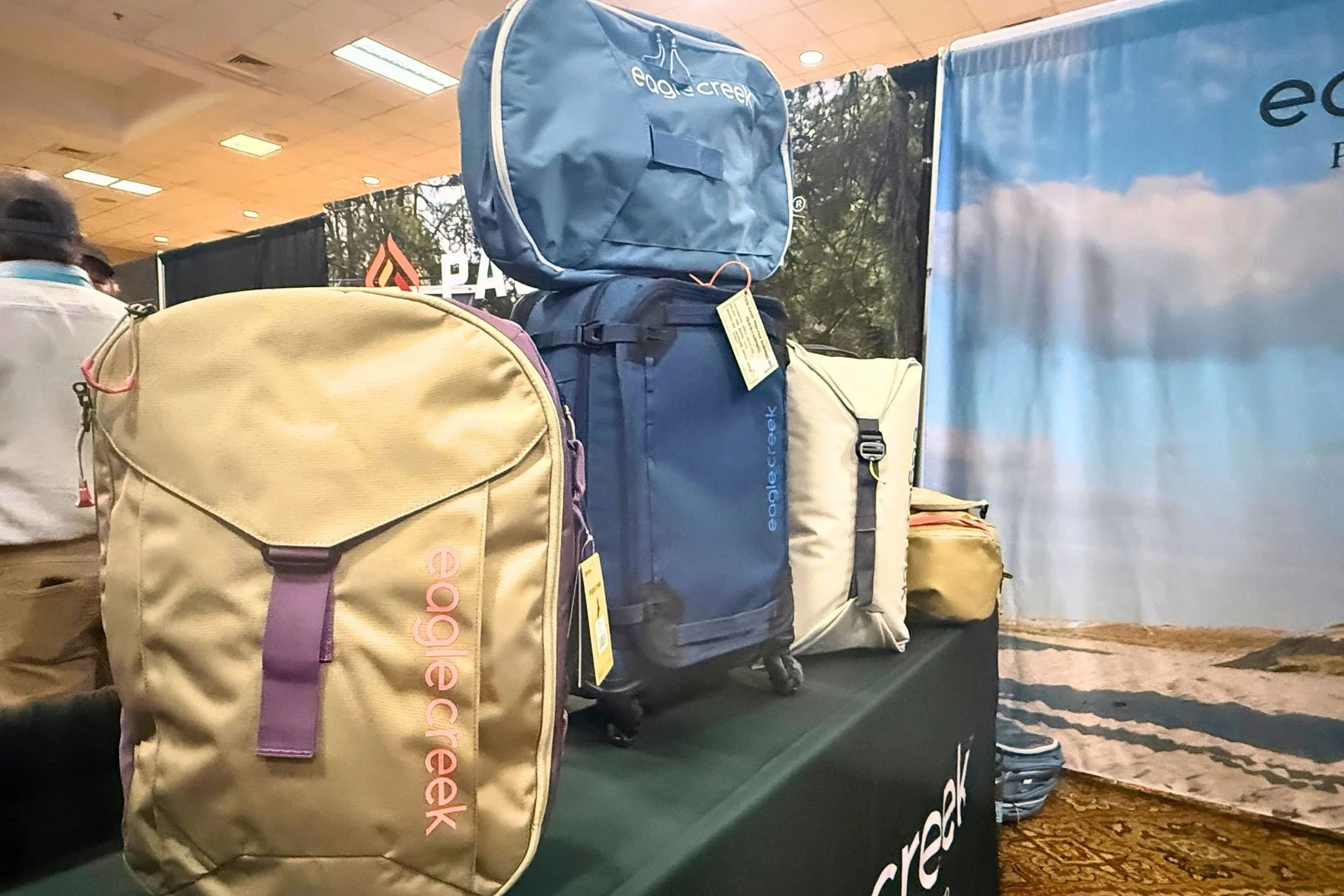 Eagle Creek bags displayed at OMS.