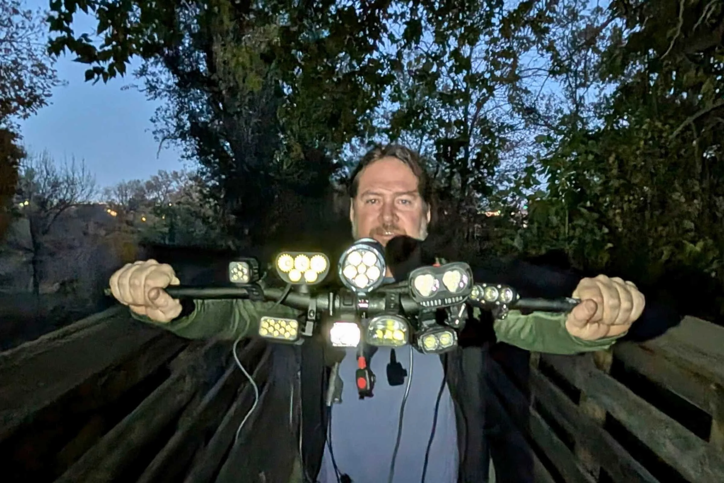 The author getting ready to fire up a collection of lights tested in 2025. Courtesy Chris Meehan/Sam Schild