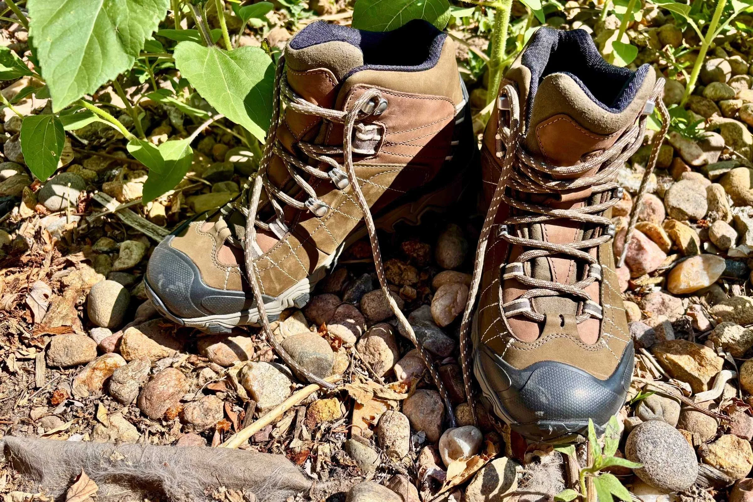 The Oboz Bridger Mid Waterproof Hiking Boots in the rocks