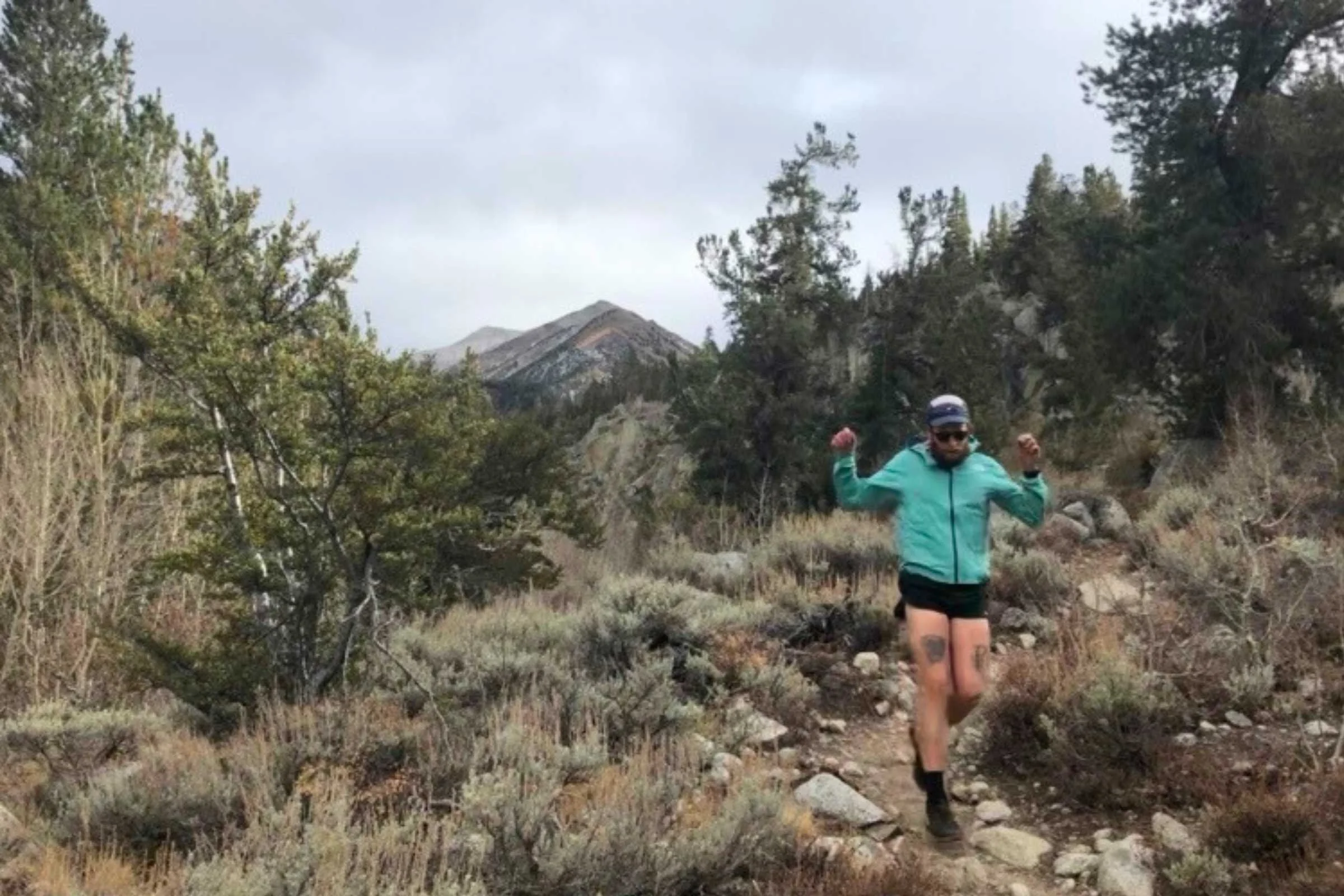 At 10K altitude in the Eastern Sierra, mid fall. Running from the storm in The North Face Lightriser Futurelight waterproof jacket.  Photo by Sasha Hashemipour