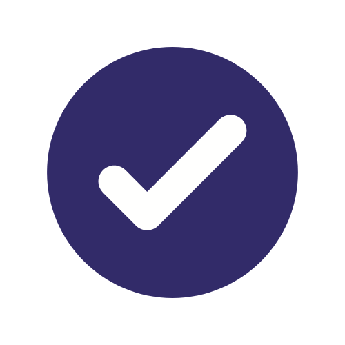 Checkmark icon inside a dark blue circle indicating approval or completion.