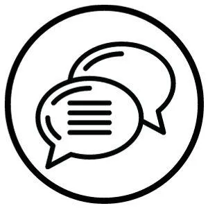 Icon of two speech bubbles inside a circle, representing communication or conversation.
