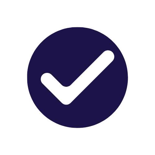 A blue circle with a black checkmark inside.