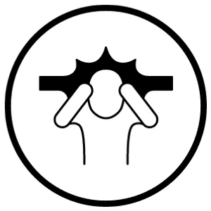Person covering their ears with both hands inside a circular warning symbol.