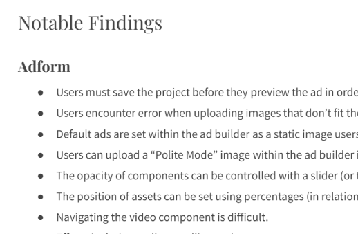 Screenshot of AdStudio Comparative Analysis in Google Docs