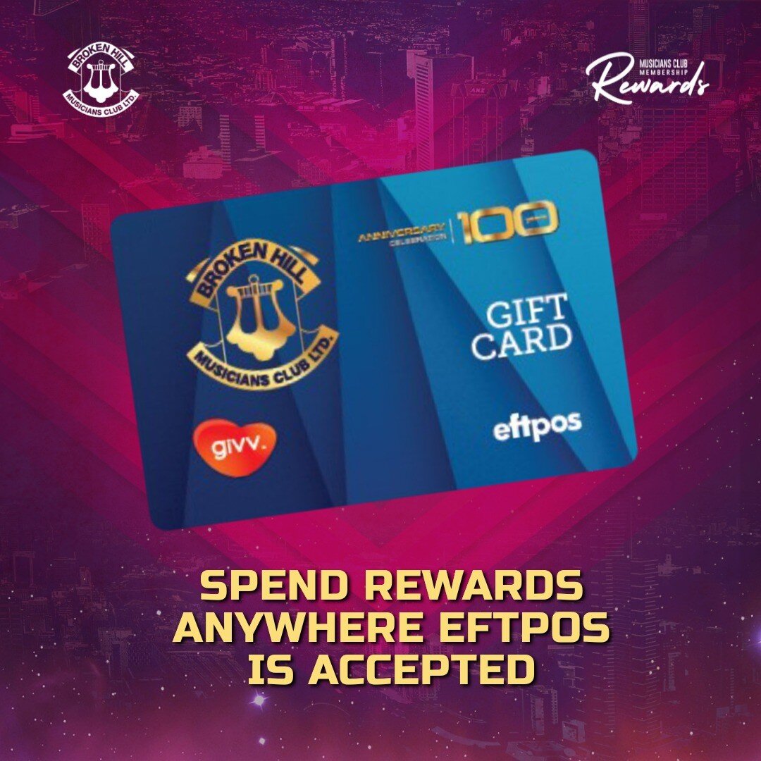 💸🥰💸 MUSO'S EFTPOS CARDS 💸🥰💸
Spend your Musicians Club Reward Points anywhere EFTPOS is accepted by redeeming your reward Points for a $100 Eftpos Card at the Club. 

We are giving away $1,000's worth of Reward Points every week to our members t