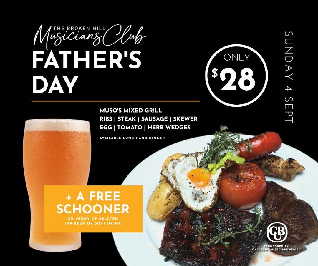 🍺🥩🍺 HAPPY FATHERS DAY 🍺🥩🍺
To all our members that are fathers, happy fathers day. Dads, come treat yourself to an amazing mixed grill &amp; a schooner of VB, Carlton Draught, Carlton Dry, or Great Northern. Available at Lunch or Dinner today. #
