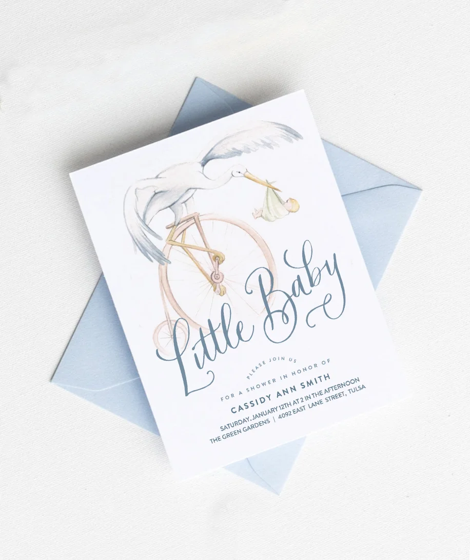 Vintage Stork Shower Invitation (Digital Download 5x7 Card) 