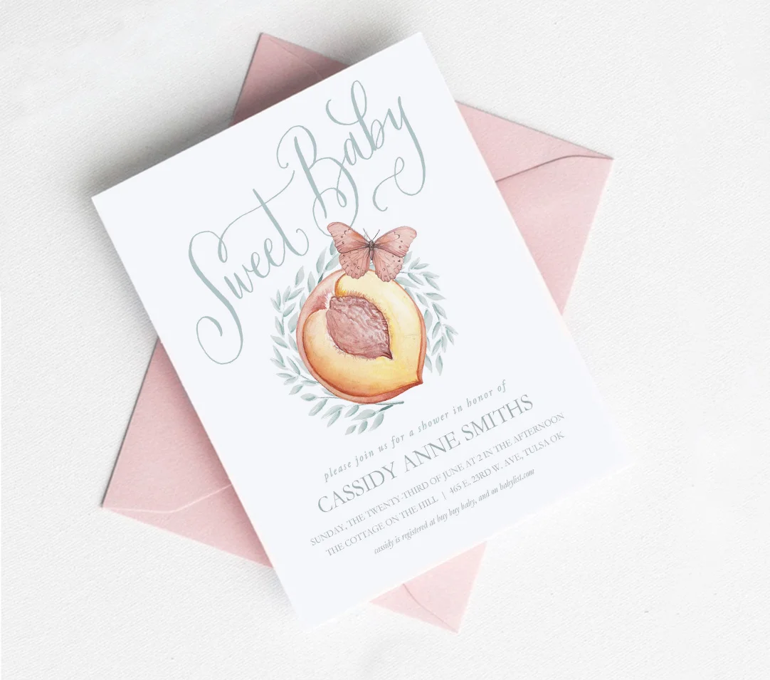 Peach Baby Shower Invitation (Digital Download 5x7 Card) 