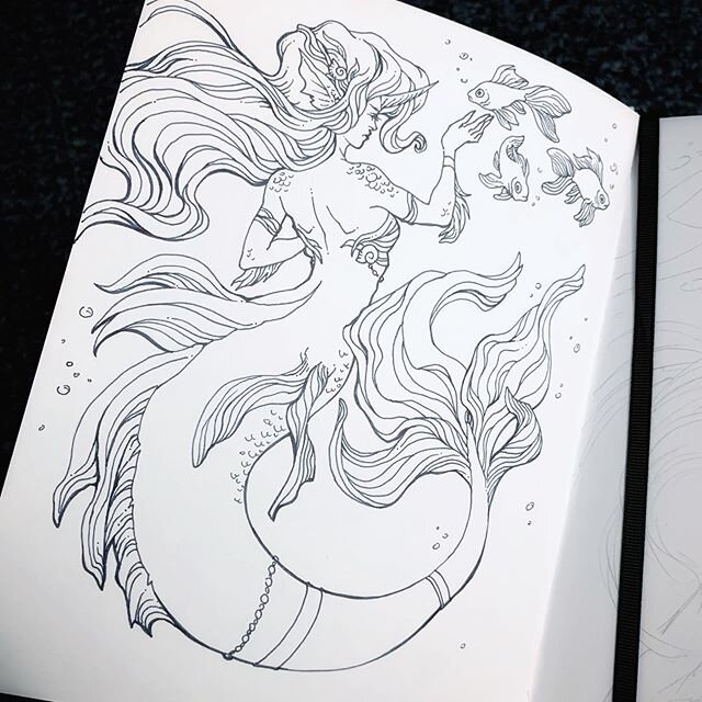 Since you all seemed to enjoy that last mermaid piece, here&rsquo;s another one! #mermaid #fantasyart #inkdrawing #lineart #fishies #sketchbook #mermaids #mermaidtail #ink #illustration #instaart #instaartist