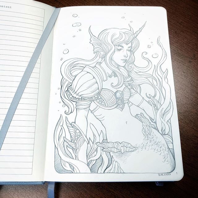 Working on some mermay art is always my favorite part of May. Love the royal knight vibes of this lovely mermaid. Hope you&rsquo;re all well 💜 #mermay #mermay2020 #mermaidart #pencildrawing #sketchbook #sketching #graphitedrawing #graphite #fantasya