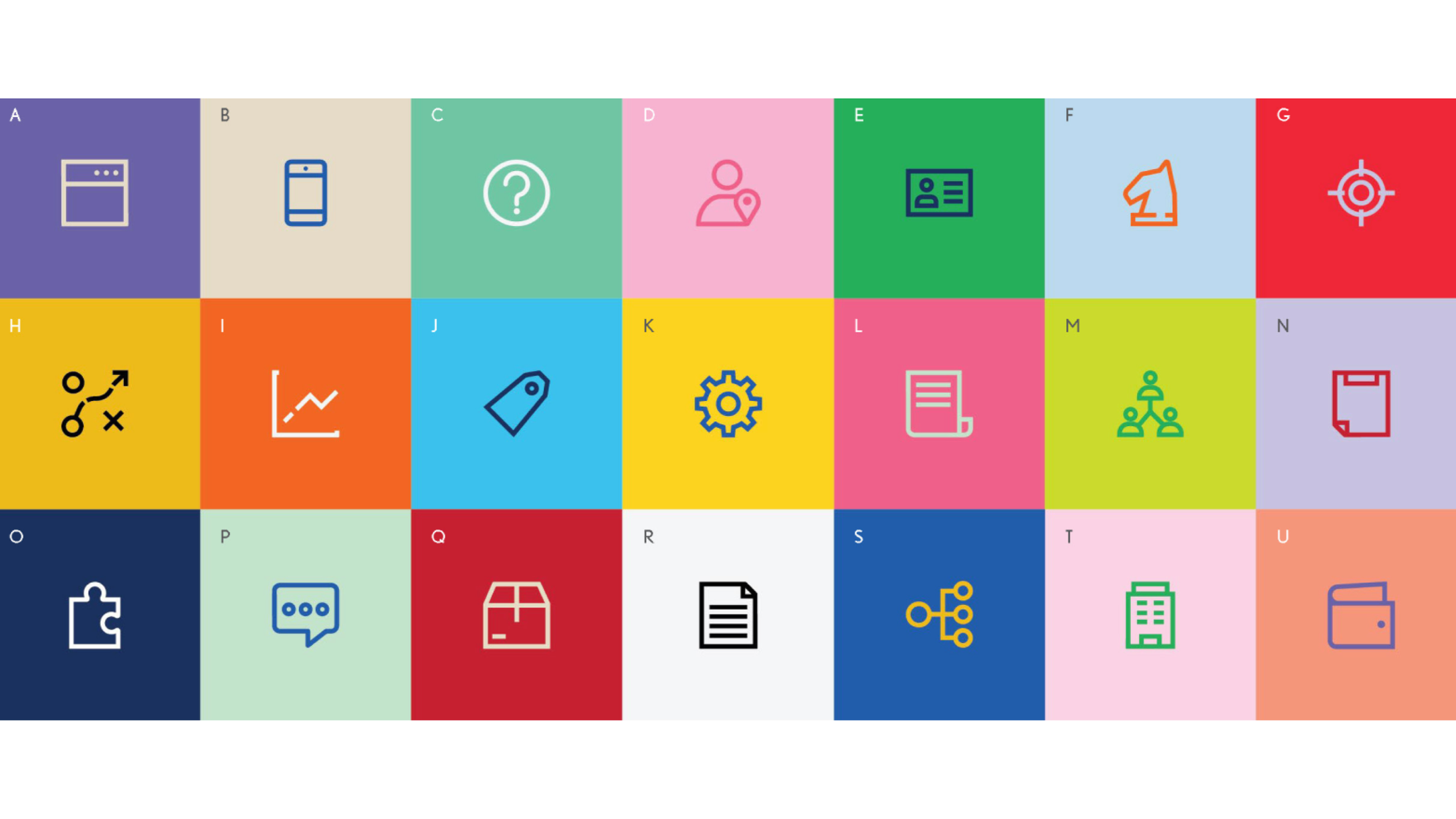 Colorful grid with various icons representing different categories or topics.