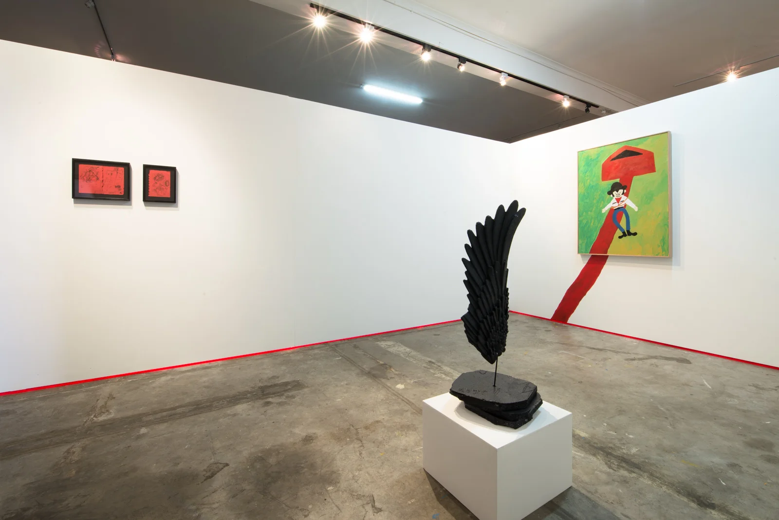 Installation view of 'Drowning in a Bird Bath' with Alexandra Nemaric at TANS Martial Arts, 2016
