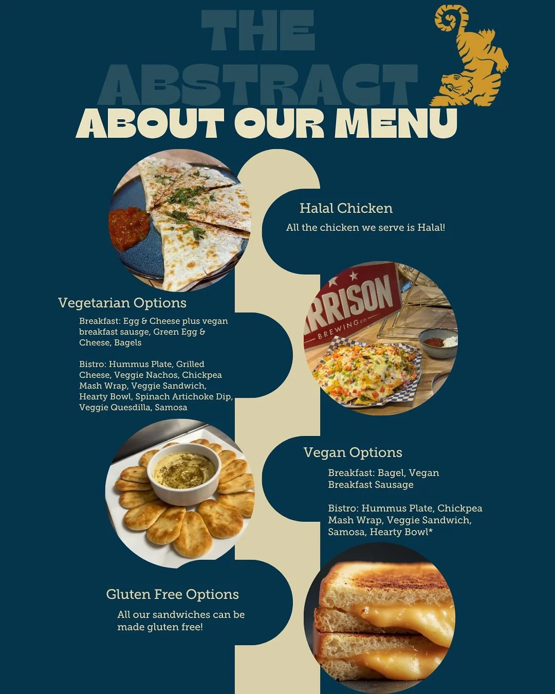 Fuel your day The Abstract way! Whether you&rsquo;re here for a latte, pint, or a bite, we&rsquo;ve got you covered! 

We&rsquo;ve built our menu with you in mind! With options for gluten-free, vegetarian, vegan, and halal diets, plus plenty of way t