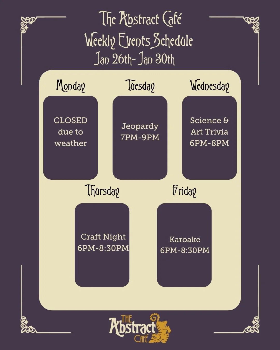 We&rsquo;ve got a great line up of events this week! Check them out!