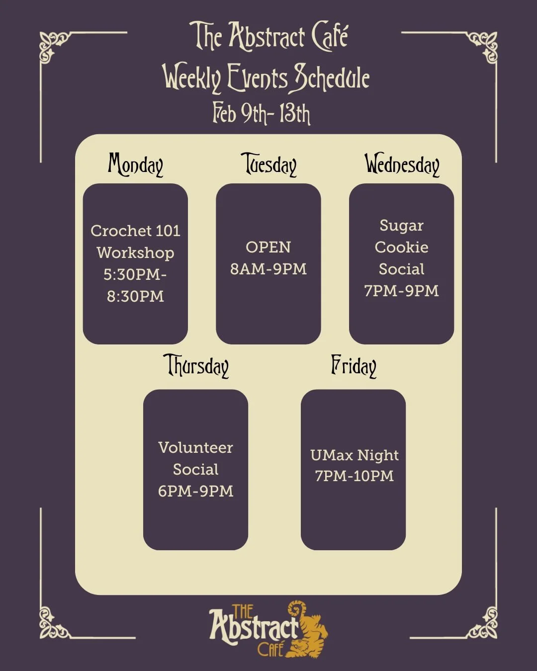 We have an exciting line up of events happening this week! Come say hi before Winter Break!