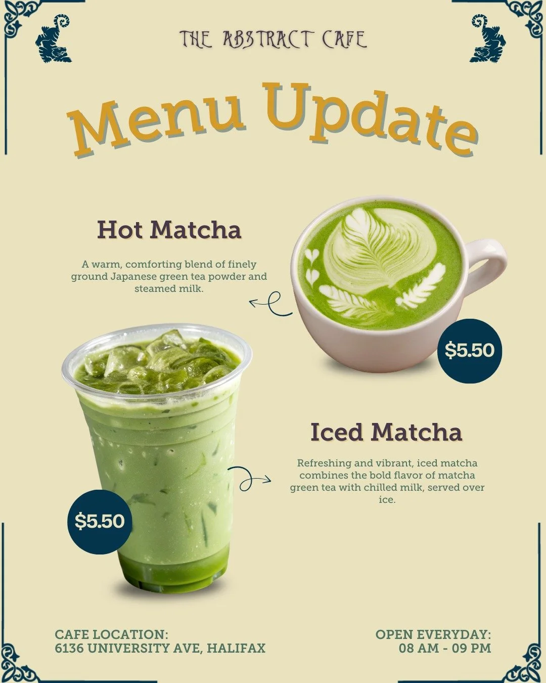 Matcha is officially here at Abstract &mdash; available Hot or Iced! 🍵

Add any flavor of your choice for just 50&cent; more.